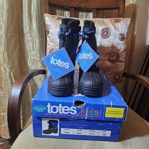 totes Kids Black Boots with Blue Accents